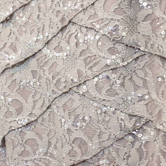 Taupe Lace Sequined Tiered Ruffles Cocktail/Party /Evening Dress  Size M - Picture 7 of 9